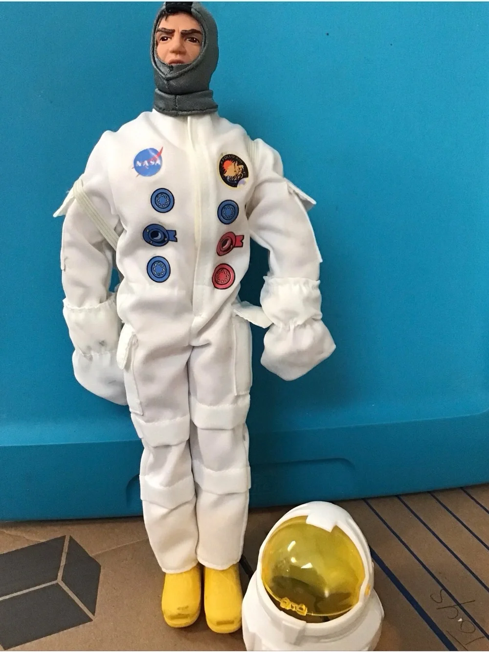 White Astronaut Action Figure Toy with Yellow Helmet Visor